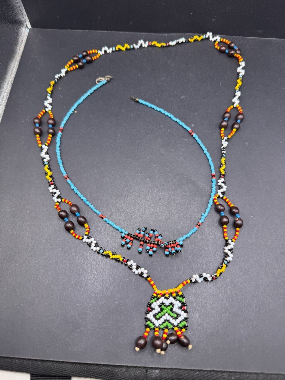 Vintage Southwest American Indian Multicolor Bead Pendant Necklace Lot of 2